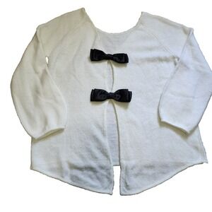 Venus Crew Neck Sweater XL Ivory Black Satin Bow V-Back Festive Party Neutral